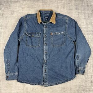 Chaps Shirt Mens XL Blue Denim Flannel Lined Corduroy Collar Pocket Schacket